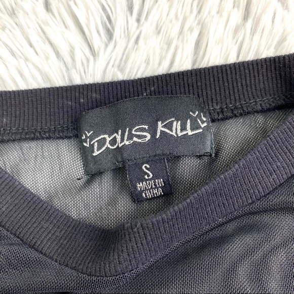 Dolls Kill Sheer Mesh Spooky Cat Patch Goth Long Sleeve Shirt EUC - Picture 3 of 11